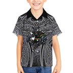 Penrith Panthers Rugby Kid Hawaiian Shirt Polynesian Tribal Panther Warrior Black Grey Pattern