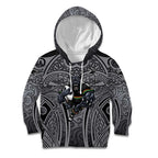 Penrith Panthers Rugby Kid Hoodie Polynesian Tribal Panther Warrior Black Grey Pattern