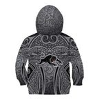 Penrith Panthers Rugby Kid Hoodie Polynesian Tribal Panther Warrior Black Grey Pattern