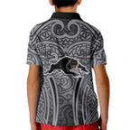Penrith Panthers Rugby Kid Polo Shirt Polynesian Tribal Panther Warrior Black Grey Pattern