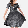 Penrith Panthers Rugby Kid Short Sleeve Dress Polynesian Tribal Panther Warrior Black Grey Pattern