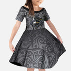 Penrith Panthers Rugby Kid Short Sleeve Dress Polynesian Tribal Panther Warrior Black Grey Pattern
