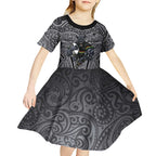 Penrith Panthers Rugby Kid Short Sleeve Dress Polynesian Tribal Panther Warrior Black Grey Pattern