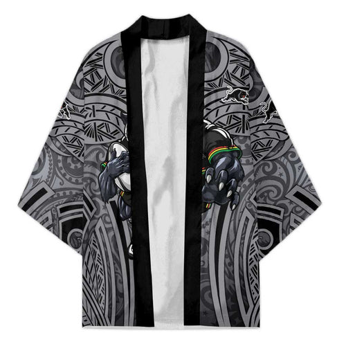 Penrith Panthers Rugby Kimono Polynesian Tribal Panther Warrior Black Grey Pattern