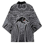 Penrith Panthers Rugby Kimono Polynesian Tribal Panther Warrior Black Grey Pattern
