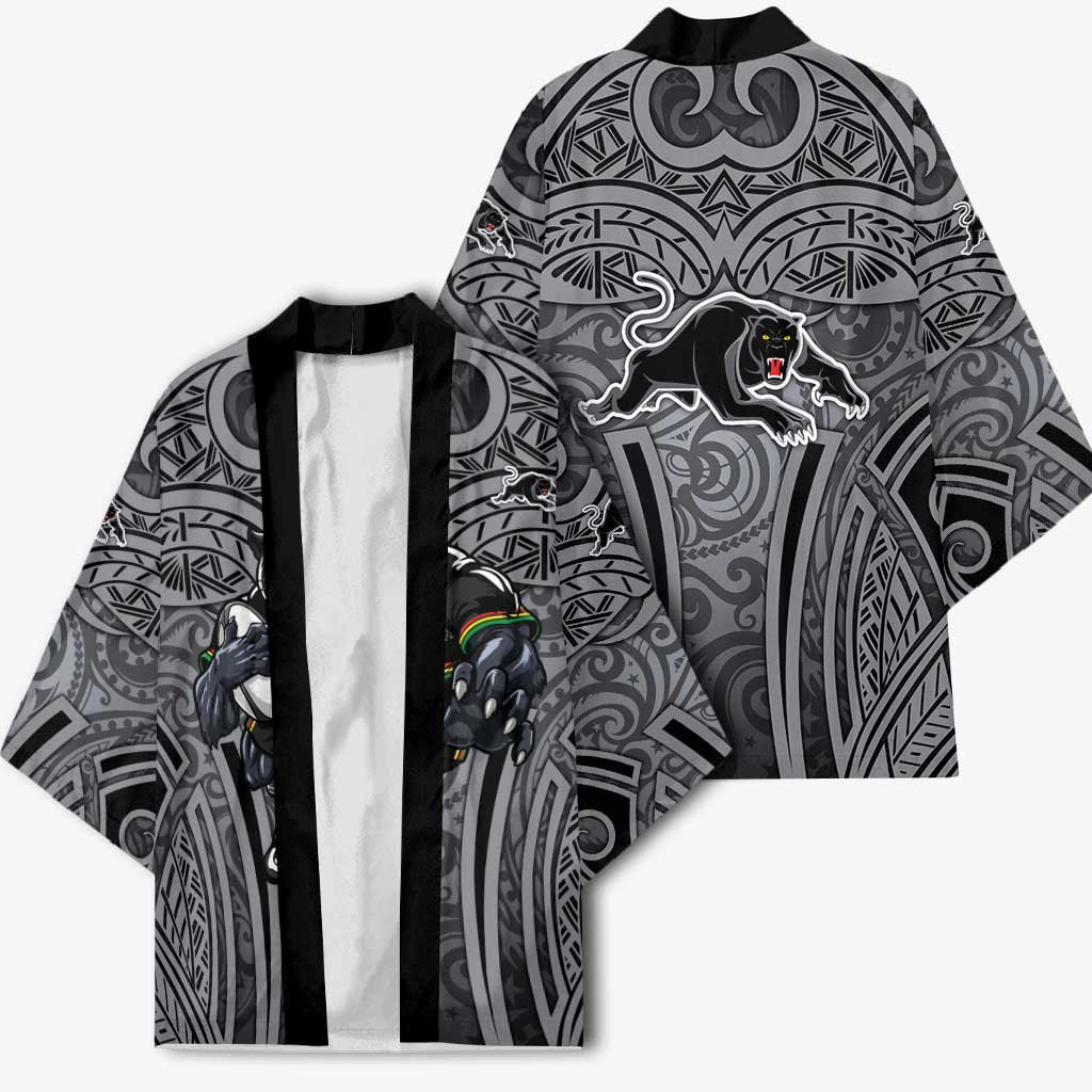 Penrith Panthers Rugby Kimono Polynesian Tribal Panther Warrior Black Grey Pattern