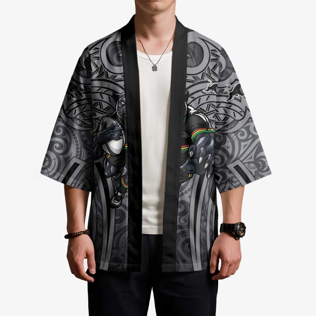 Penrith Panthers Rugby Kimono Polynesian Tribal Panther Warrior Black Grey Pattern