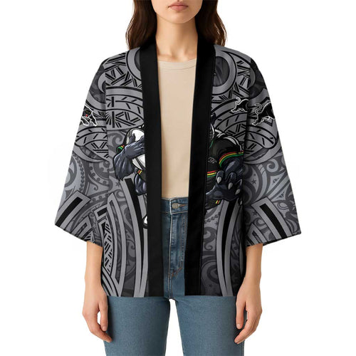 Penrith Panthers Rugby Kimono Polynesian Tribal Panther Warrior Black Grey Pattern