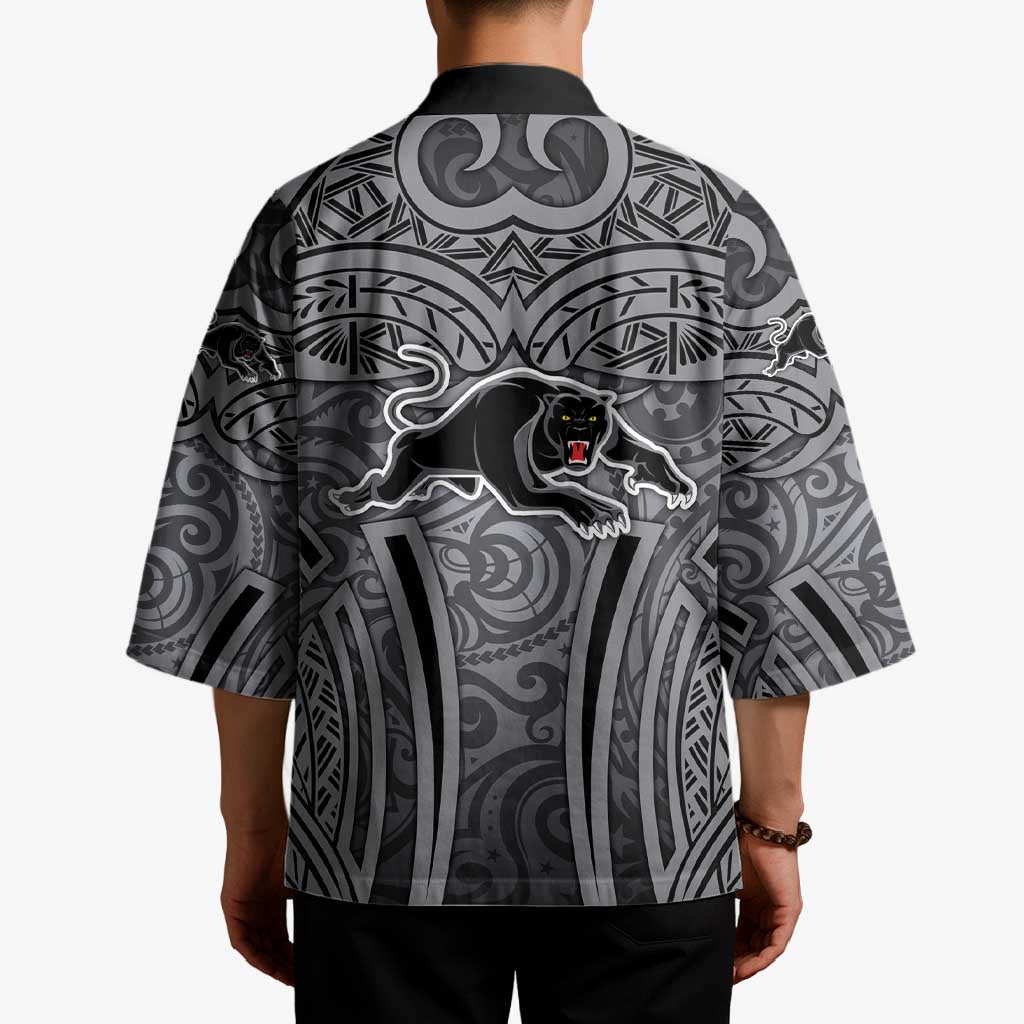 Penrith Panthers Rugby Kimono Polynesian Tribal Panther Warrior Black Grey Pattern