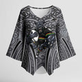 Penrith Panthers Rugby Kimono Sleeve Blouse Polynesian Tribal Panther Warrior Black Grey Pattern