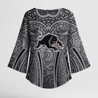 Penrith Panthers Rugby Kimono Sleeve Blouse Polynesian Tribal Panther Warrior Black Grey Pattern