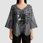 Penrith Panthers Rugby Kimono Sleeve Blouse Polynesian Tribal Panther Warrior Black Grey Pattern