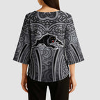 Penrith Panthers Rugby Kimono Sleeve Blouse Polynesian Tribal Panther Warrior Black Grey Pattern