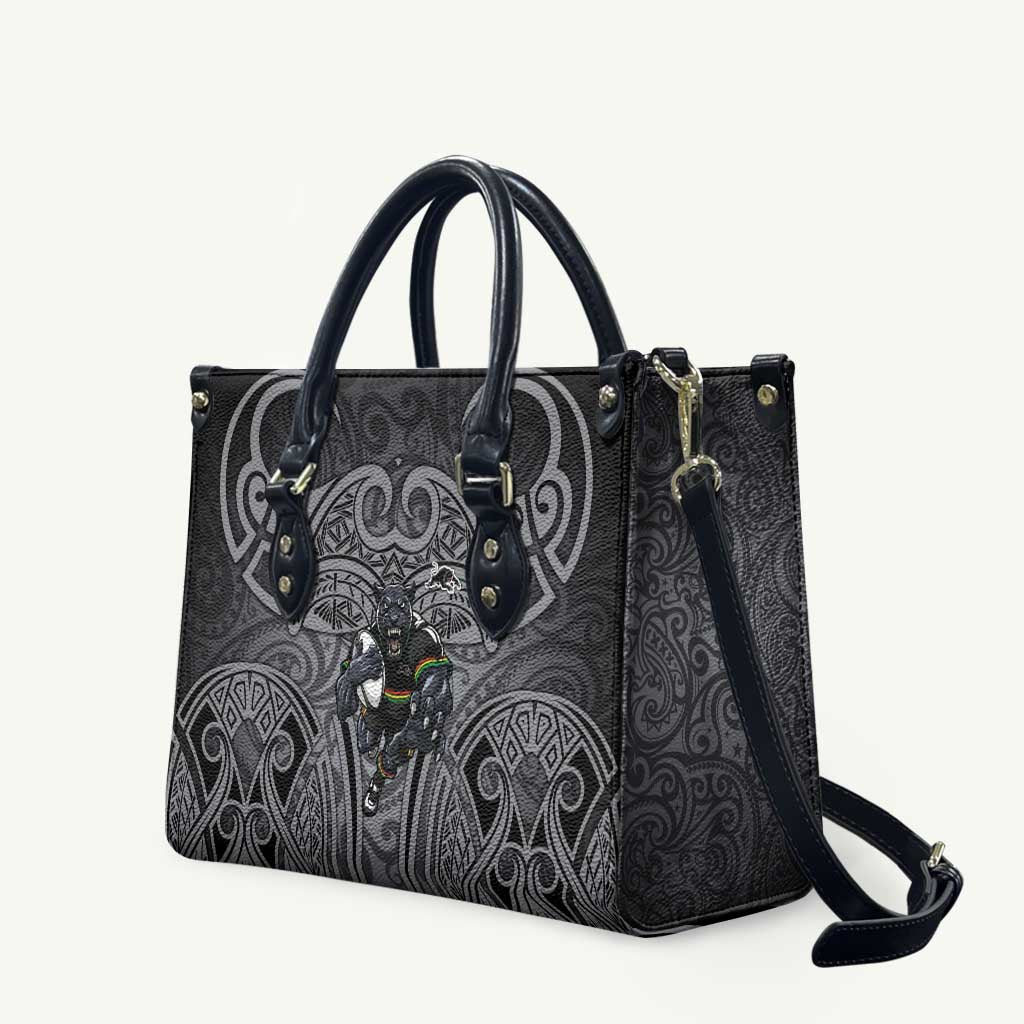 Penrith Panthers Rugby Leather Bag Polynesian Tribal Panther Warrior Black Grey Pattern