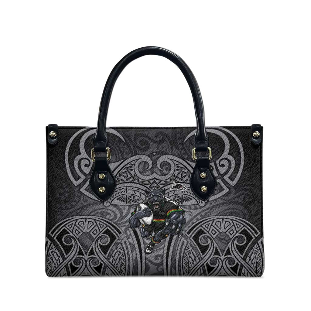 Penrith Panthers Rugby Leather Bag Polynesian Tribal Panther Warrior Black Grey Pattern