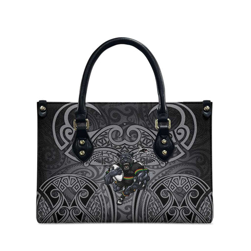 Penrith Panthers Rugby Leather Bag Polynesian Tribal Panther Warrior Black Grey Pattern