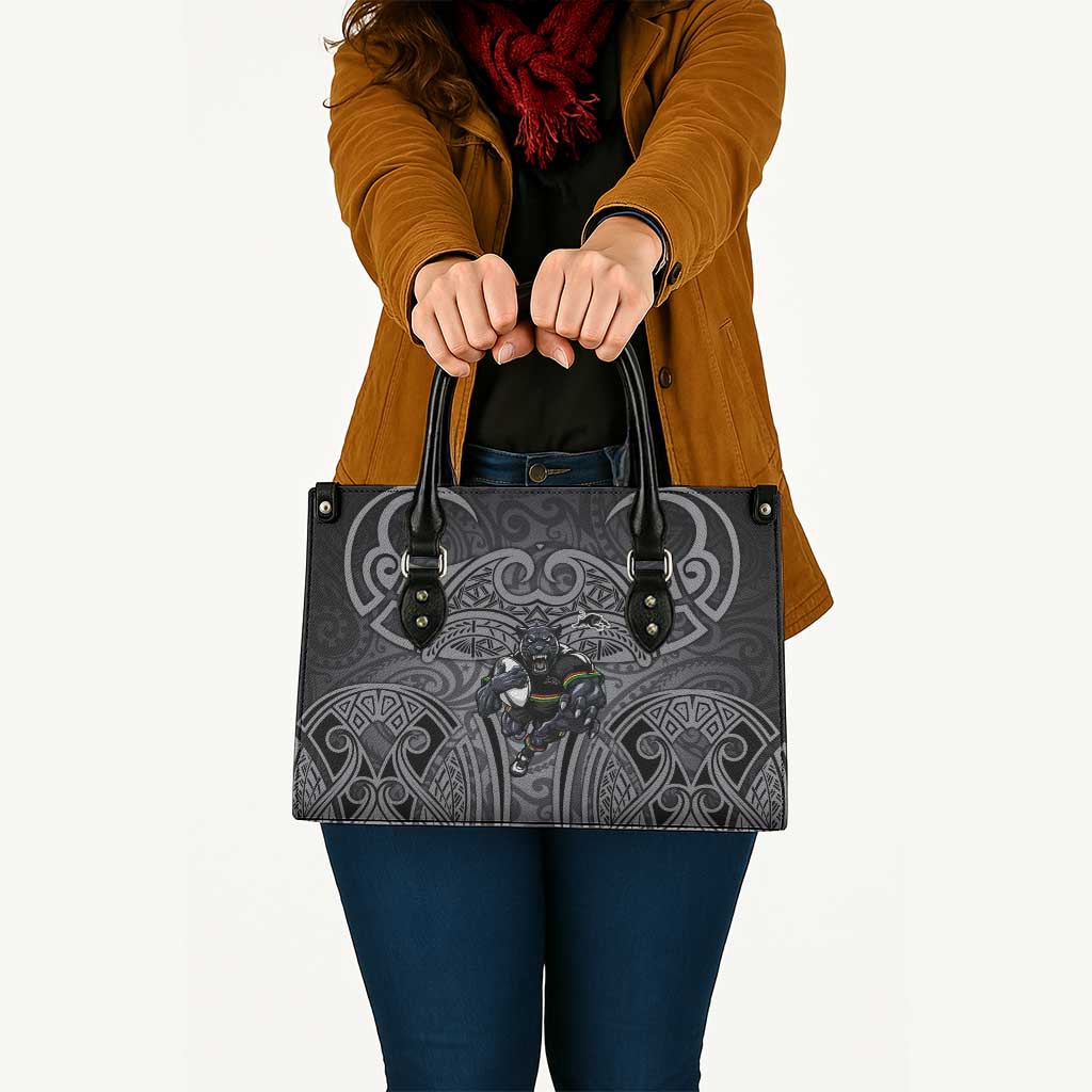 Penrith Panthers Rugby Leather Bag Polynesian Tribal Panther Warrior Black Grey Pattern