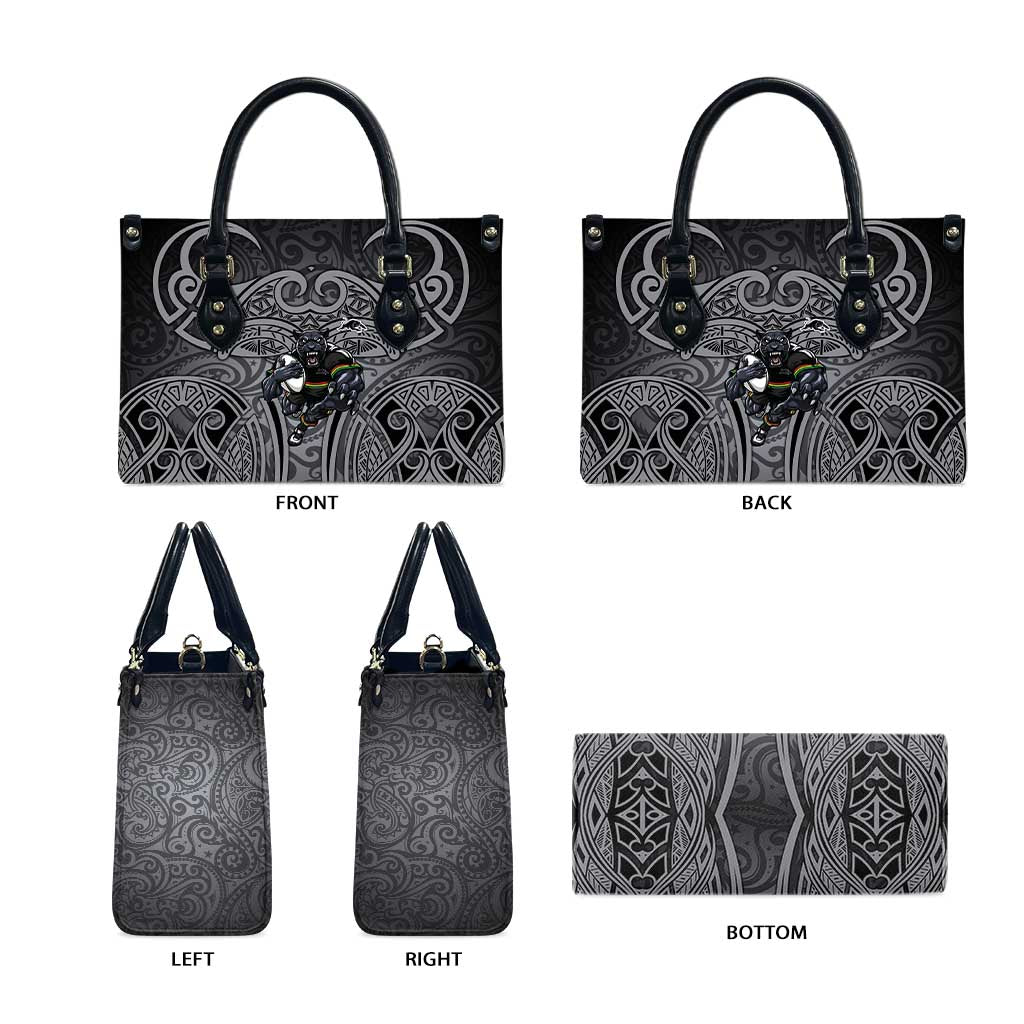 Penrith Panthers Rugby Leather Bag Polynesian Tribal Panther Warrior Black Grey Pattern