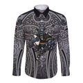 Penrith Panthers Rugby Long Sleeve Button Shirt Polynesian Tribal Panther Warrior Black Grey Pattern