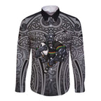 Penrith Panthers Rugby Long Sleeve Button Shirt Polynesian Tribal Panther Warrior Black Grey Pattern