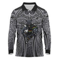 Penrith Panthers Rugby Long Sleeve Polo Shirt Polynesian Tribal Panther Warrior Black Grey Pattern