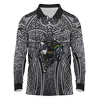 Penrith Panthers Rugby Long Sleeve Polo Shirt Polynesian Tribal Panther Warrior Black Grey Pattern
