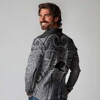 Penrith Panthers Rugby Long Sleeve Polo Shirt Polynesian Tribal Panther Warrior Black Grey Pattern
