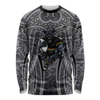Penrith Panthers Rugby Long Sleeve Shirt Polynesian Tribal Panther Warrior Black Grey Pattern