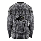 Penrith Panthers Rugby Long Sleeve Shirt Polynesian Tribal Panther Warrior Black Grey Pattern