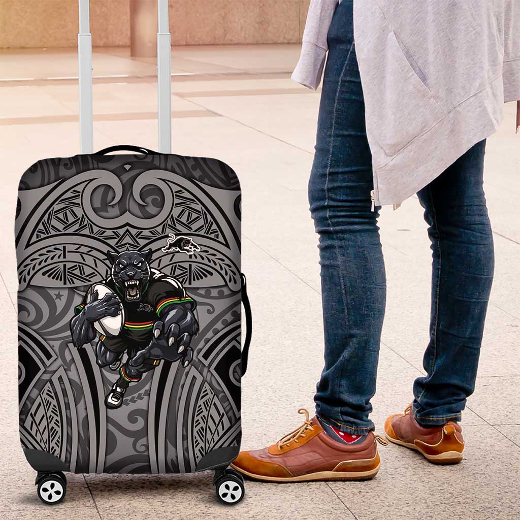 Penrith Panthers Rugby Luggage Cover Polynesian Tribal Panther Warrior Black Grey Pattern