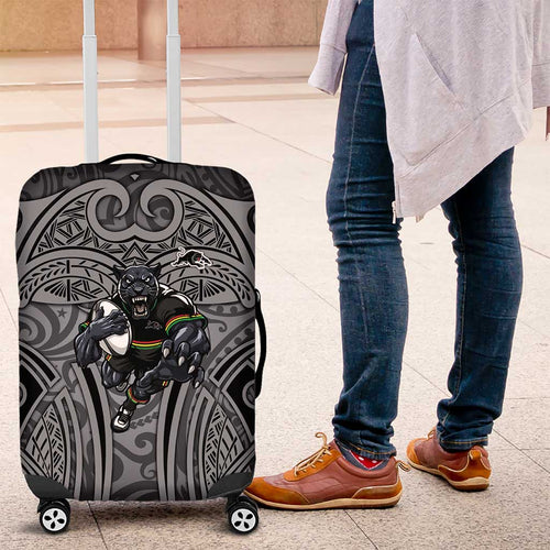 Penrith Panthers Rugby Luggage Cover Polynesian Tribal Panther Warrior Black Grey Pattern