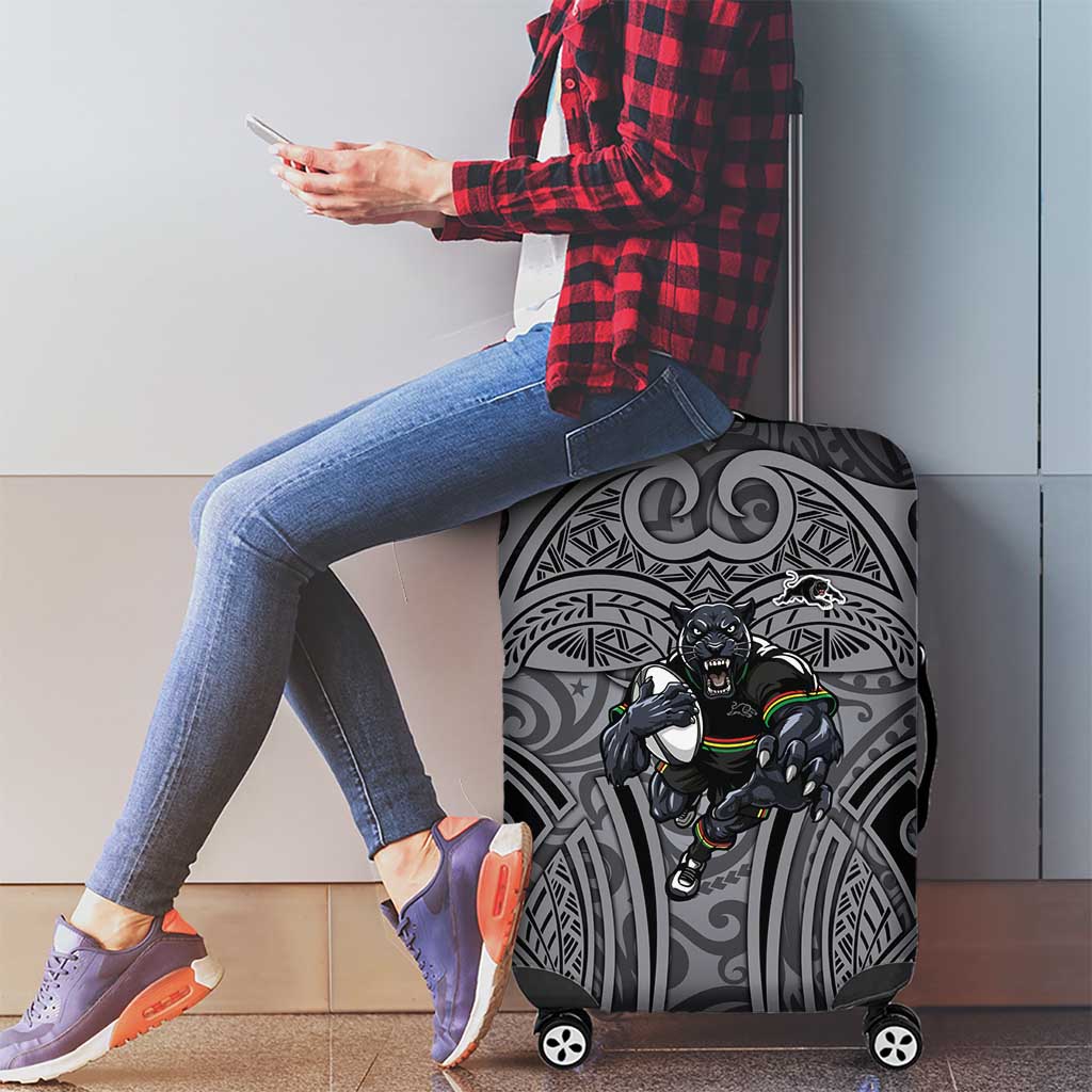 Penrith Panthers Rugby Luggage Cover Polynesian Tribal Panther Warrior Black Grey Pattern
