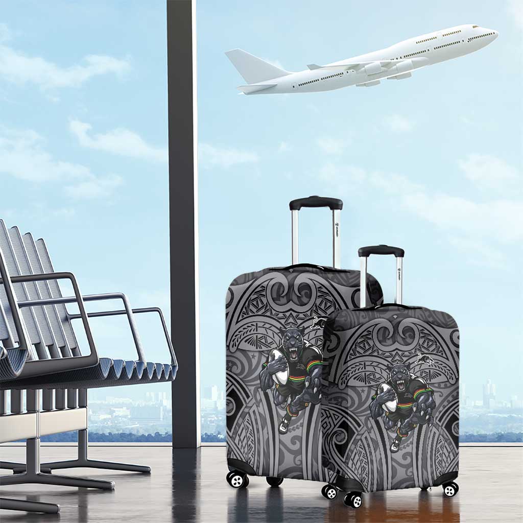Penrith Panthers Rugby Luggage Cover Polynesian Tribal Panther Warrior Black Grey Pattern
