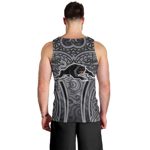 Penrith Panthers Rugby Men Tank Top Polynesian Tribal Panther Warrior Black Grey Pattern