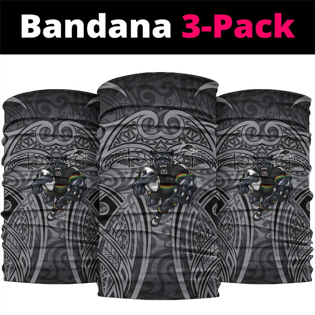Penrith Panthers Rugby Neck Gaiter Polynesian Tribal Panther Warrior Black Grey Pattern