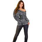 Penrith Panthers Rugby Off Shoulder Sweater Polynesian Tribal Panther Warrior Black Grey Pattern