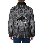 Penrith Panthers Rugby Padded Jacket Polynesian Tribal Panther Warrior Black Grey Pattern