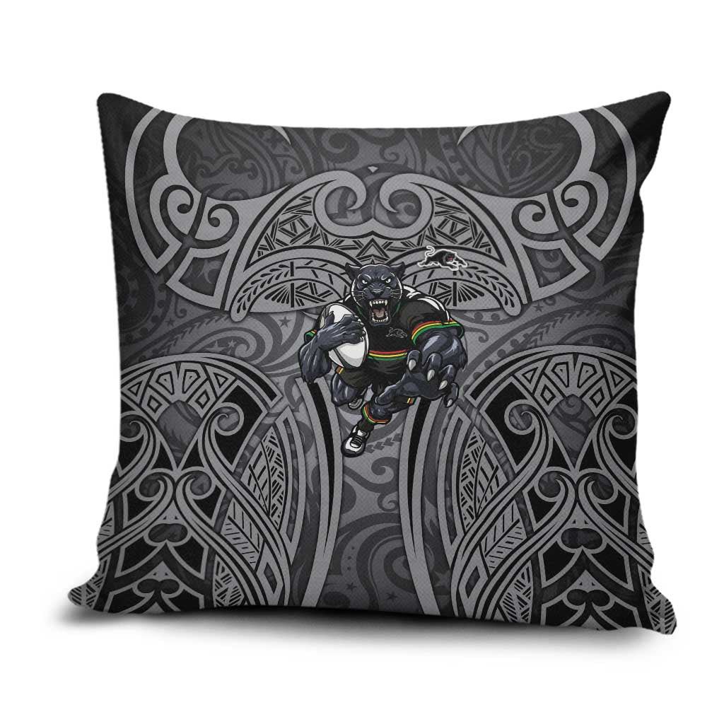 Penrith Panthers Rugby Pillow Cover Polynesian Tribal Panther Warrior Black Grey Pattern