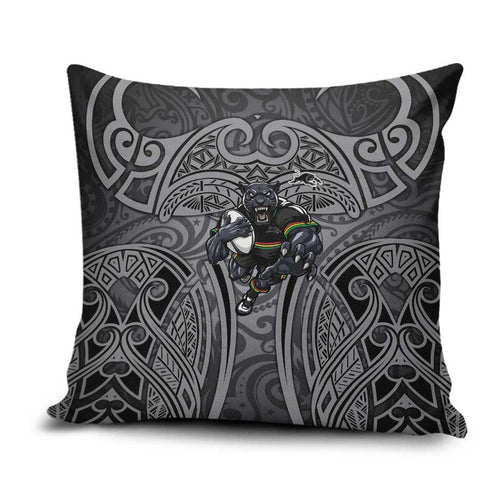 Penrith Panthers Rugby Pillow Cover Polynesian Tribal Panther Warrior Black Grey Pattern
