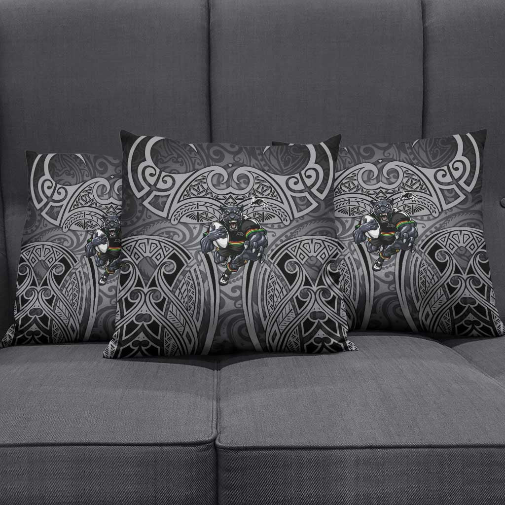 Penrith Panthers Rugby Pillow Cover Polynesian Tribal Panther Warrior Black Grey Pattern