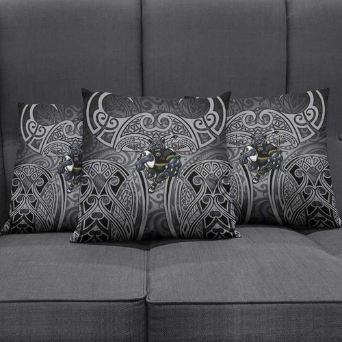 Penrith Panthers Rugby Pillow Cover Polynesian Tribal Panther Warrior Black Grey Pattern