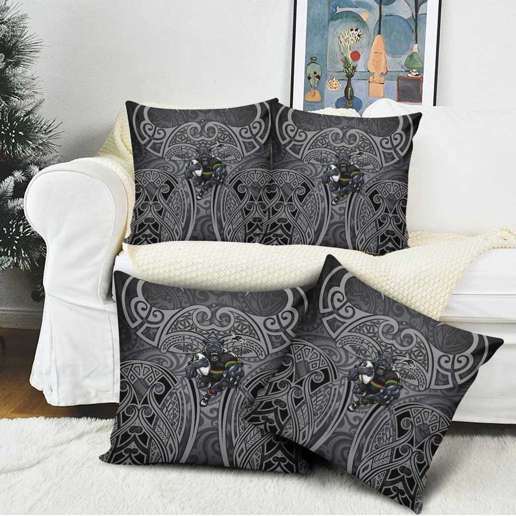 Penrith Panthers Rugby Pillow Cover Polynesian Tribal Panther Warrior Black Grey Pattern