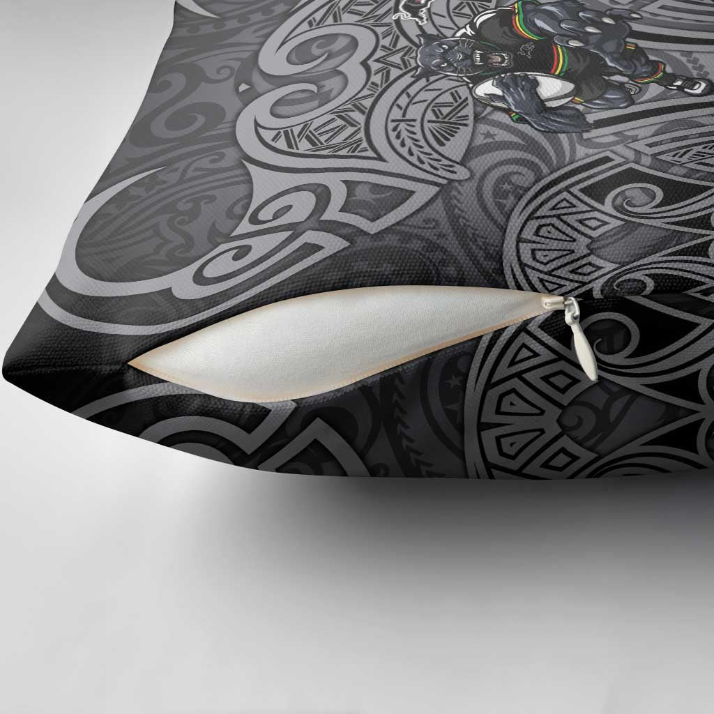Penrith Panthers Rugby Pillow Cover Polynesian Tribal Panther Warrior Black Grey Pattern