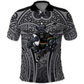 Penrith Panthers Rugby Polo Shirt Polynesian Tribal Panther Warrior Black Grey Pattern
