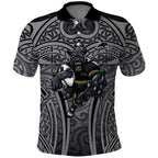 Penrith Panthers Rugby Polo Shirt Polynesian Tribal Panther Warrior Black Grey Pattern