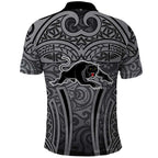 Penrith Panthers Rugby Polo Shirt Polynesian Tribal Panther Warrior Black Grey Pattern
