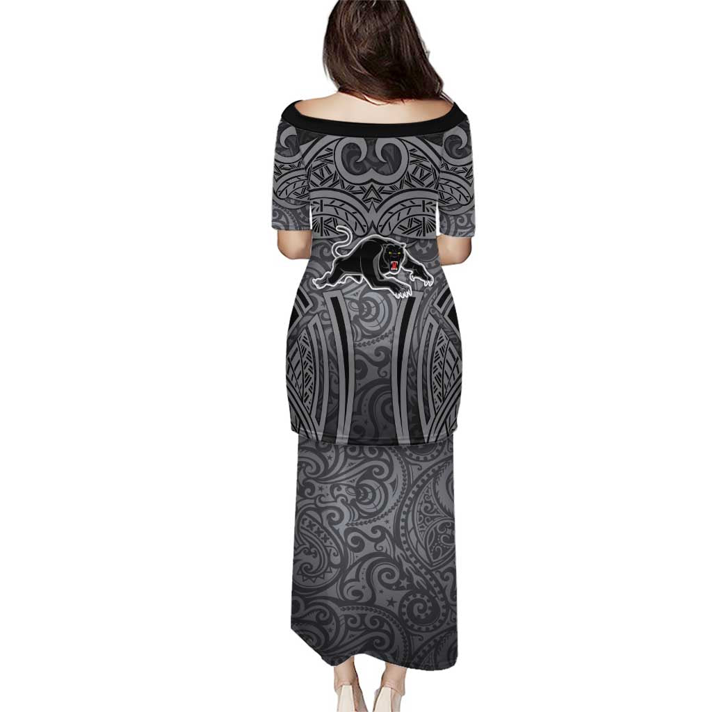 Penrith Panthers Rugby Puletasi Polynesian Tribal Panther Warrior Black Grey Pattern