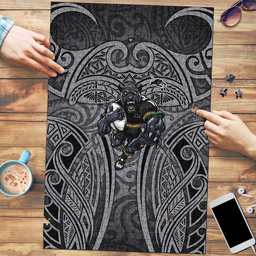 Penrith Panthers Rugby Puzzle Polynesian Tribal Panther Warrior Black Grey Pattern