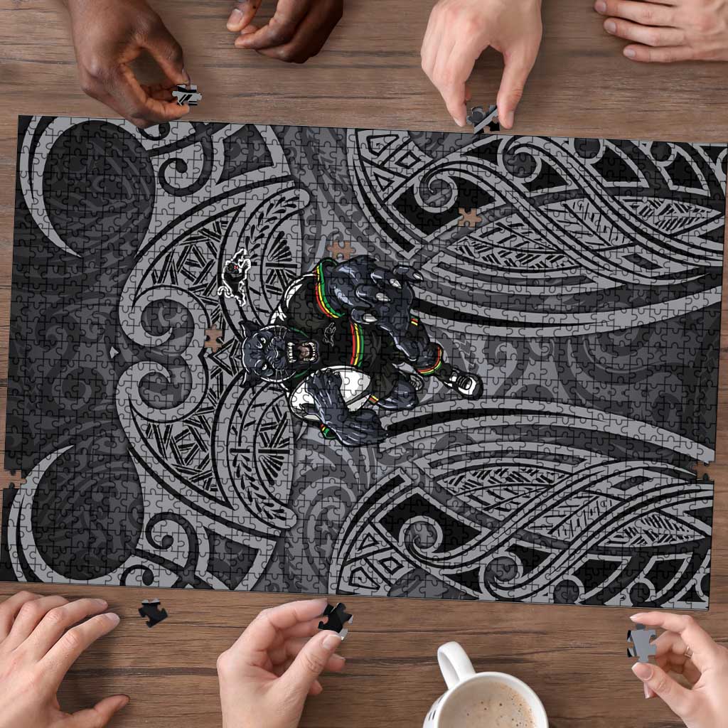 Penrith Panthers Rugby Puzzle Polynesian Tribal Panther Warrior Black Grey Pattern