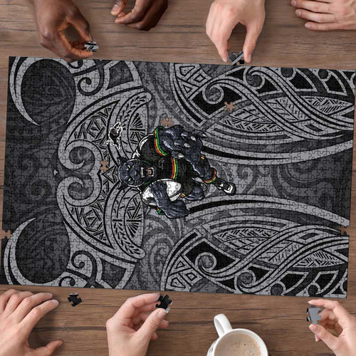 Penrith Panthers Rugby Puzzle Polynesian Tribal Panther Warrior Black Grey Pattern